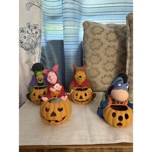 Vtg Disney Direct Candle Holder Winnie the Pooh Halloween Set Piglet Eeyore lot
